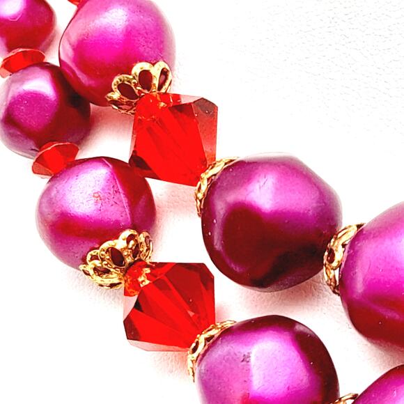 Vintage Arthur Pepper (ART) Purple Beads Red Crystal Necklace - Picture 4 of 14